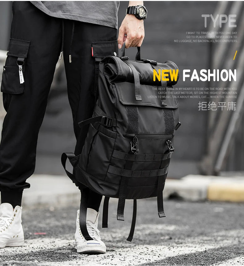 Roll Top Backpack for Men, Water Resistant Expandable, 17.3 inch Laptop Backpack for Commute Travel, 40 Max Liter Rucksack