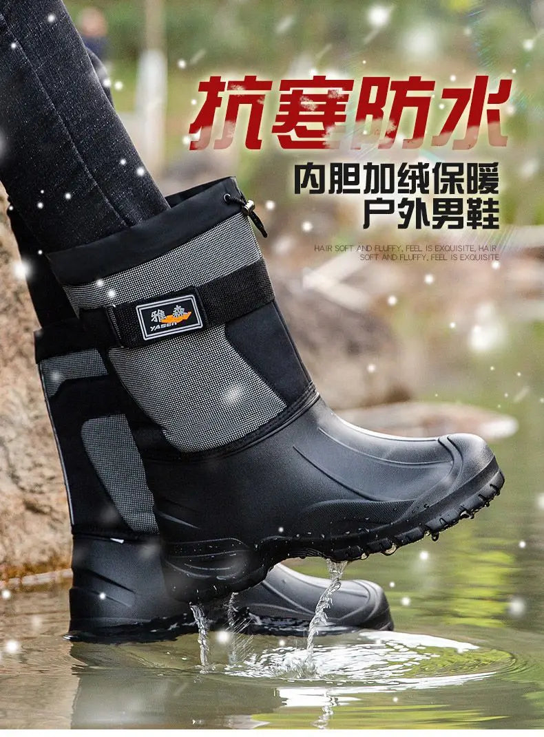 Work Boots for Men Waterproof 2024 Spring New Non-slip Fishing Boots Comfortable Farm Men Boots Winter Plus Cotton Rain Shoes