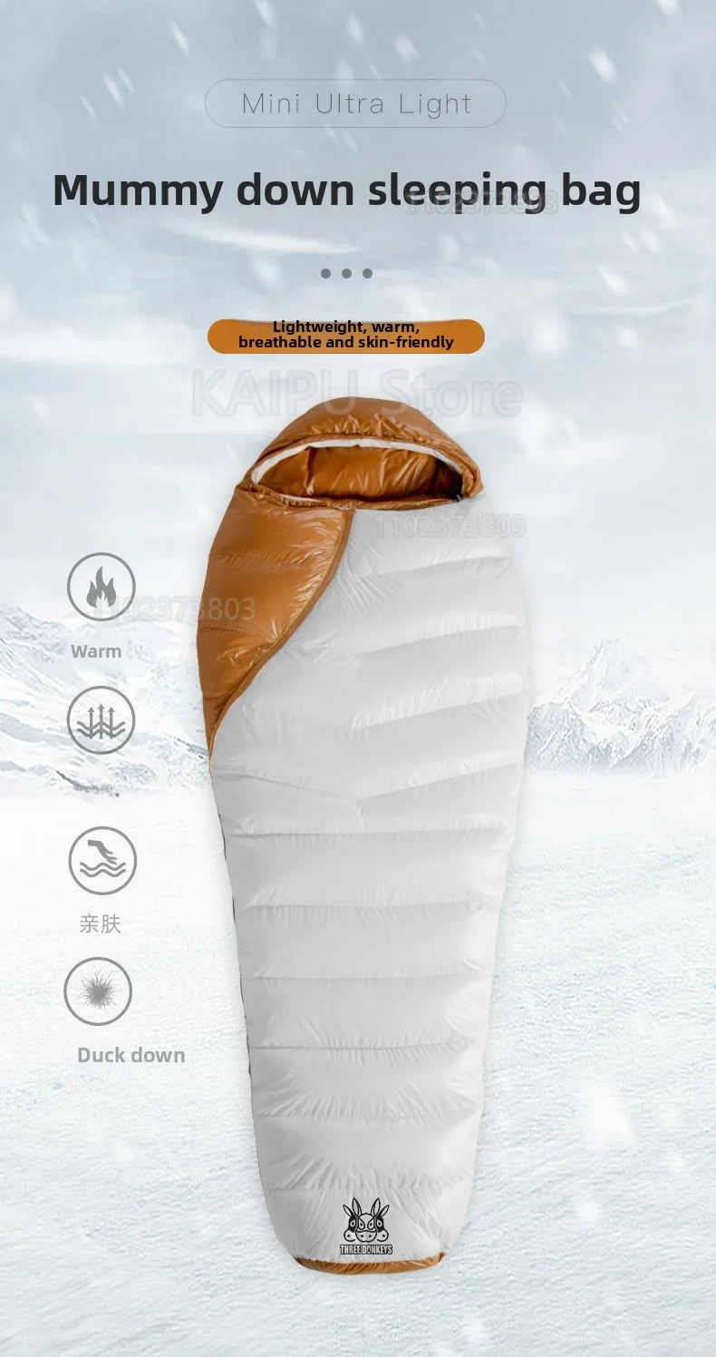 White duck down mummy down sleeping bag adult outdoor camping winter thickened cold minus 30 degrees Sleeping Bags