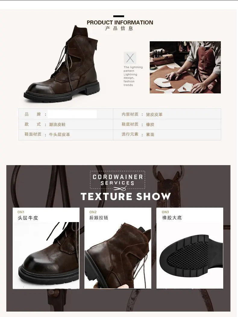 Motorcycle Riding Boots Genuine Leather British Leather Boots High Top Shoes Handmade Retro Men Leather Work Boot