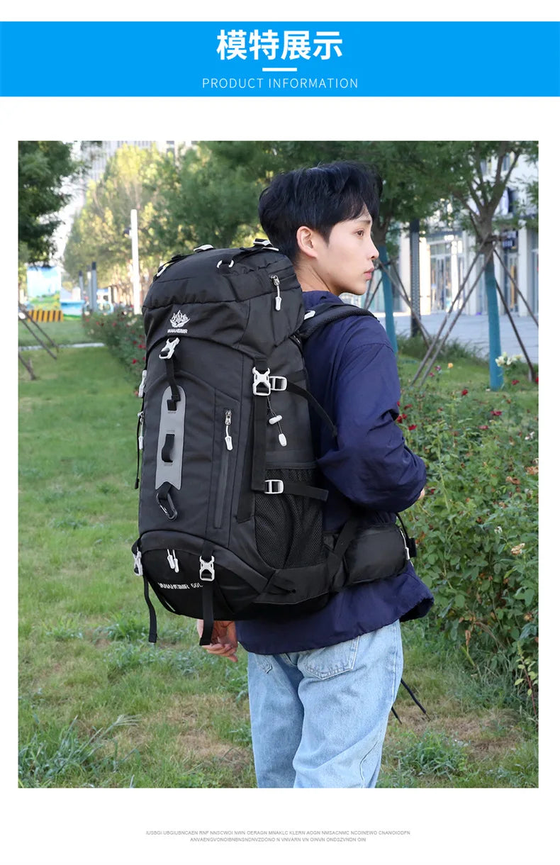 60L Large-Capacity Outdoor Mountaineering Backpack,Anti Splashing Water Wear-Resistant Camping Hiking And Cross-Country Backpack