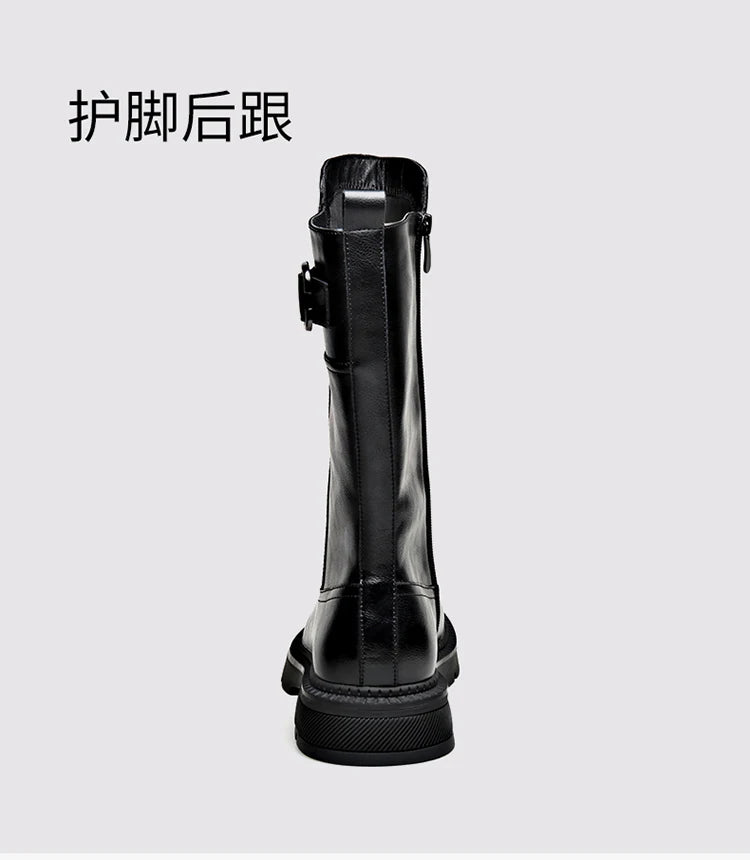 Tall Boots for Men Made of Leather with Increased Height and Soft Sole Western Cowboy Plush Insulation Knight Ankle Riding