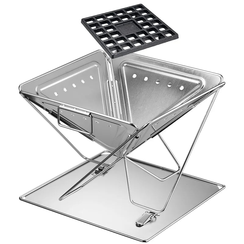 CAMPINGMOON Outdoor Woodland Backyard Garden Maximum Size  Folding Stove Stainless Steel Charcoal Bbq Grill Fire Pit Roast