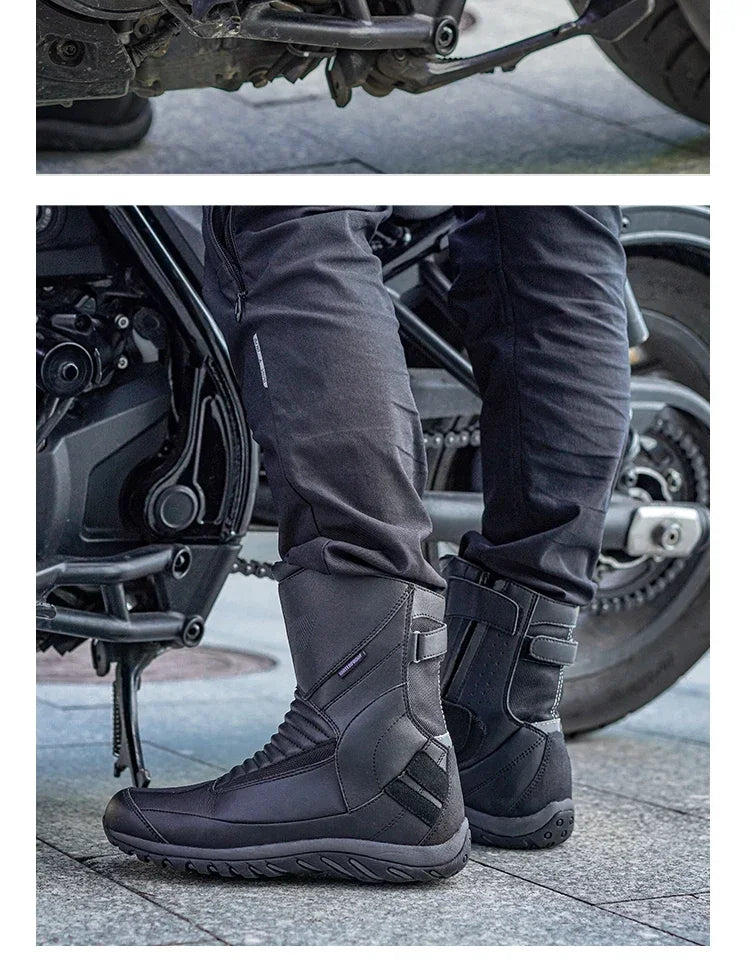 Motorcycle Short Boots Couple Shoes Leather Men Women Riding Racing Protective Breathable Anti-slip Soft Sole Motocross Off-road