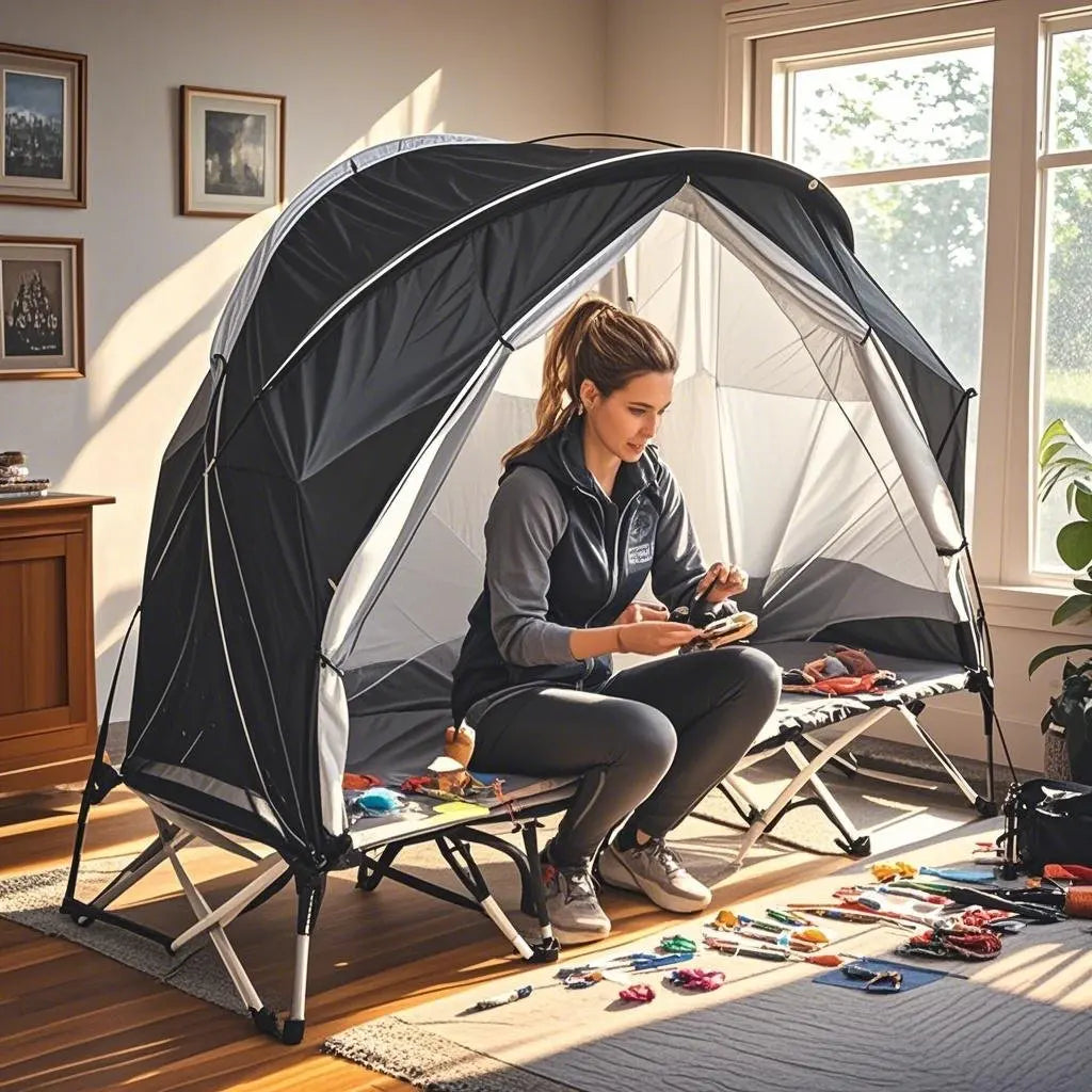 All-Season Camping Cot Tent 1-Person - Sturdy Cross-Braced Structure, for Fishing or Outdoor Activities,, Compact & Portable