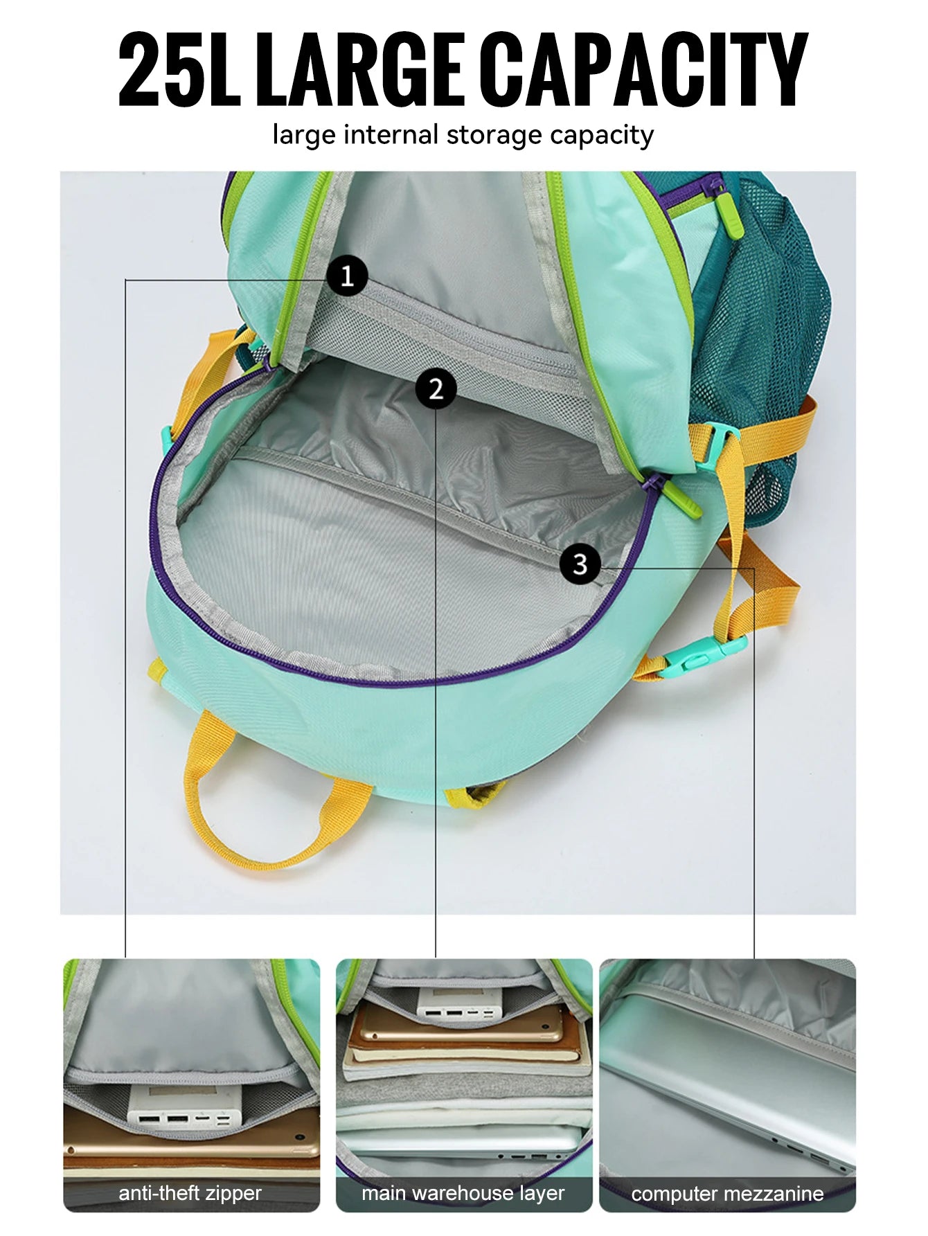 WRELS Backpack Camping Bag Large Capacity Backpack Lightweight Waterproof Mountaineering Bag Breathable Casual Travel Backpack