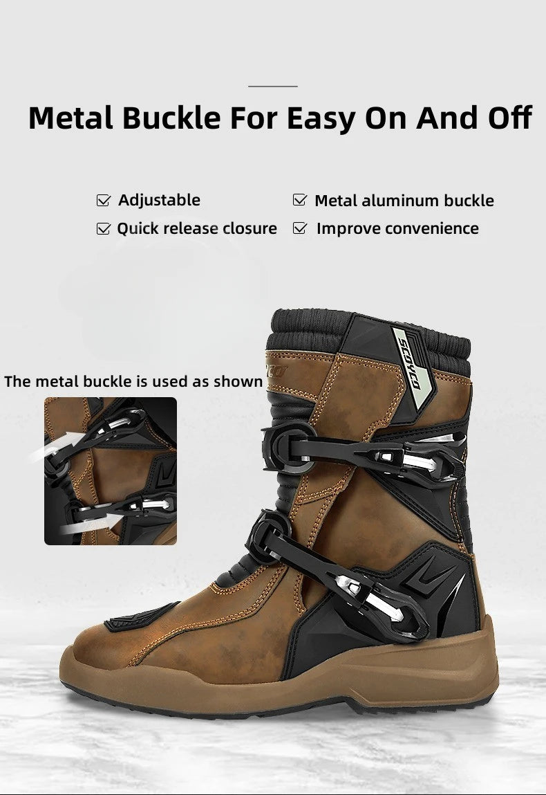 Scoyco Enduro Motorcycle Boots Waterproof Motorcyclist Botas Brown Leather Motocross Boots Off Road Racing Black For Men Knight