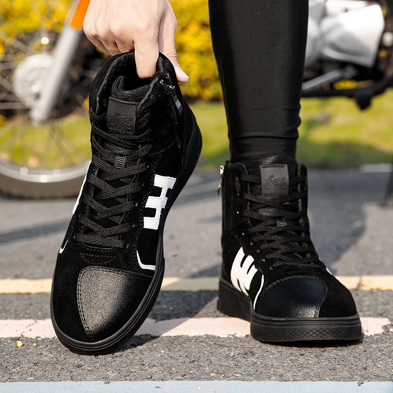 NEW Men's Leather Motorcycle Shoes Anti Slip Wear-resistant Motos Protective Boots Breathability Motocross Racing Riding Shoes