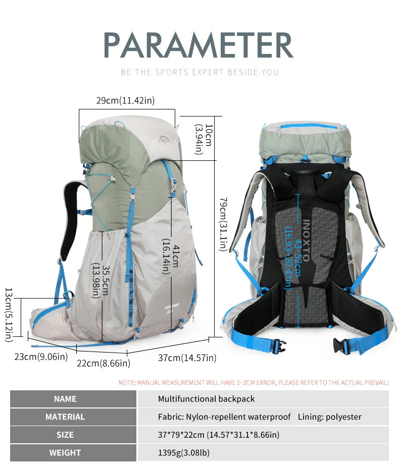 55L hiking backpack for men and women large capacity lightweight travel training fitness bag splashproof hiking multi-functional
