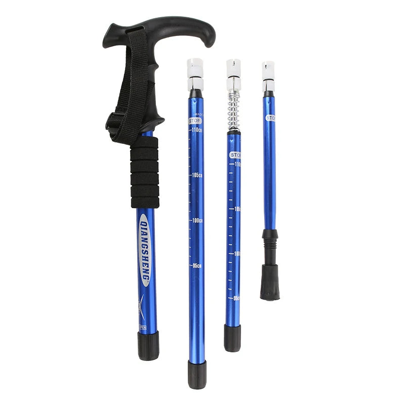 Four-section T-handle Trekking Pole Outdoor Travel Cane Climbing  Pole Aluminum Alloy Telescopic Pole Hiking Walking Stick
