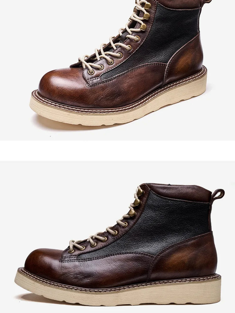 Motorcycle Riding Boots Short Face British High Top Leather Boots Retro Short Boots Velvet Style Casual Workwear Shoes