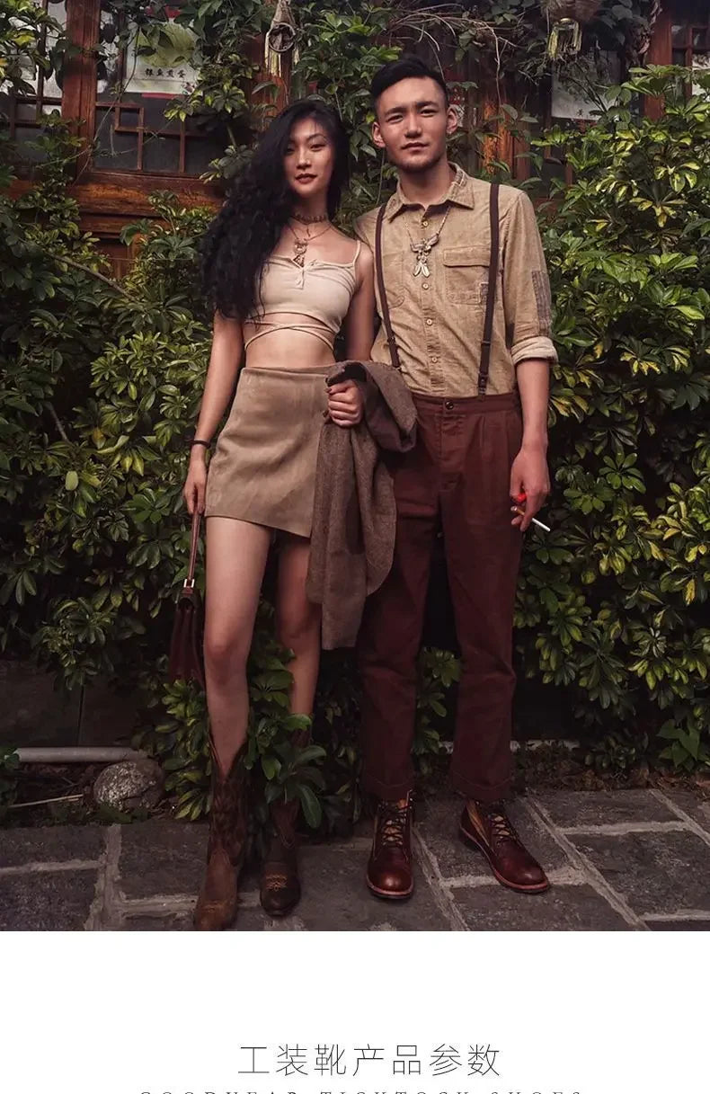 Four Seasons Boots Retro Work Boots Men's Trendy British Motorcycle Shoes Paratrooper Boots Extra Large Size 38-48