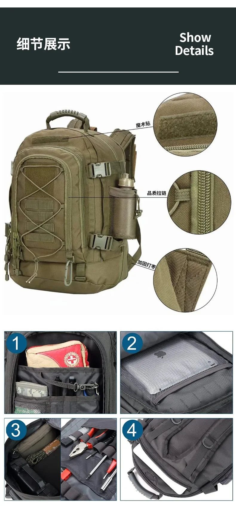 60L Military Tactical Backpack Army Molle Assault Rucksack Outdoor Travel Hiking Rucksacks Camping Hunting Mochila Hombre
