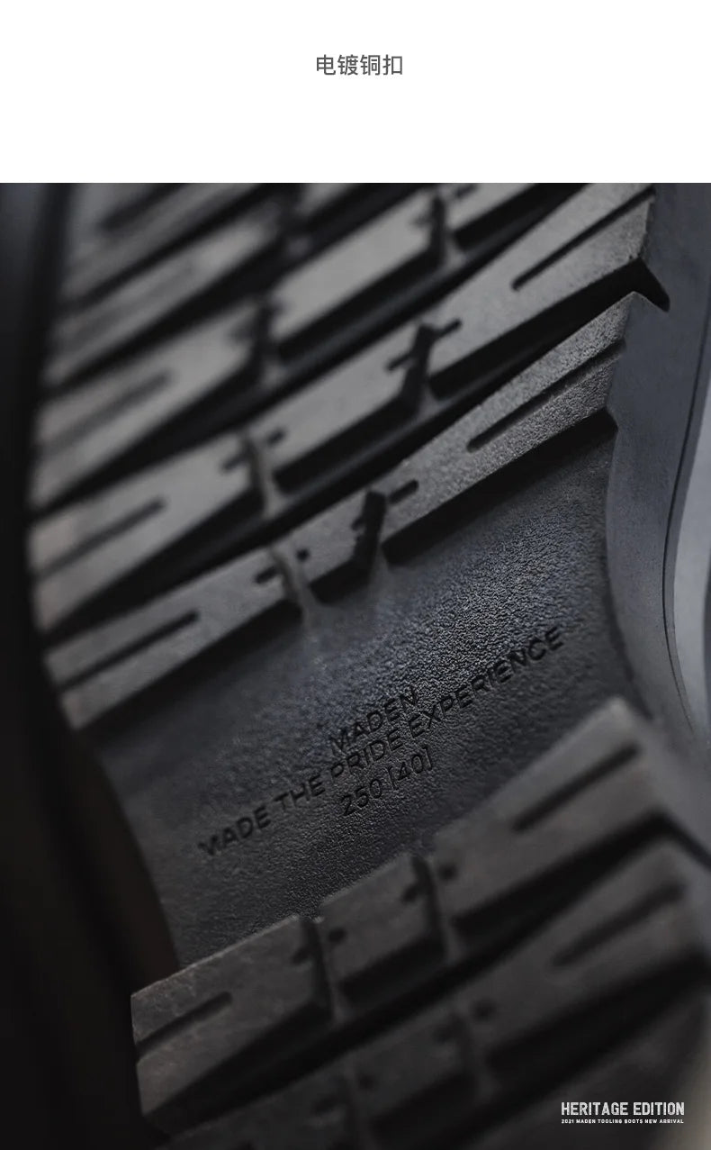 Maden Men's Handmade Cowboy Boots Black Motorcycle Boot British Split Leather TPR Sole Work Safety Boot Mid Outside Shoes