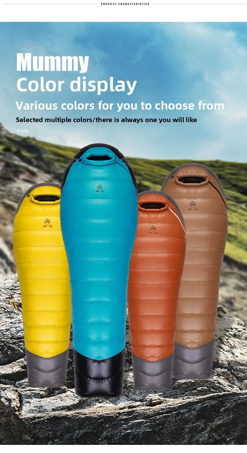 SKY ICEJingchan Mummy Down Sleeping Bag for Adults Outdoor Camping Winter Thickened Goose Down Cold-Proof Warm
