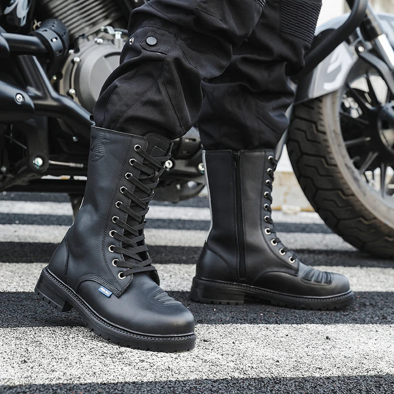 Winter Motorcycle Shoes Men Cruiser Boots Motocross Boots Motorbike Tall Boots Portland Shoes for Worker Adventure Black Leather