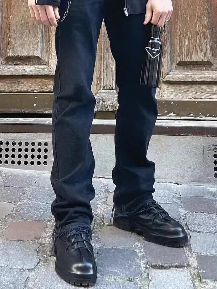 Gothic Designer Men High Top Sheepskin Genuine Leather Ankle Boots Lace Up Thick Platform Runway Shoes Vintage Work Safety Boots