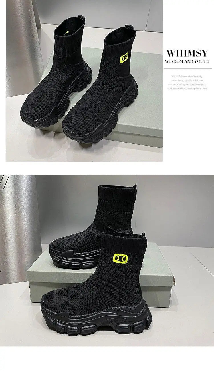 Women's Breathable 2025 Summer Autumn New Style Internet Hot Super Hot Knitted High-Top Casual Athletic Stretch Socks Boots