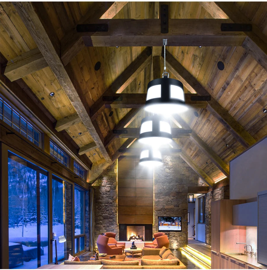 Solar Pendant Light with Motion Detector Outdoor 5M Cord Detached Indoor Waterproof Solar Shed Light for Garage Spotlights