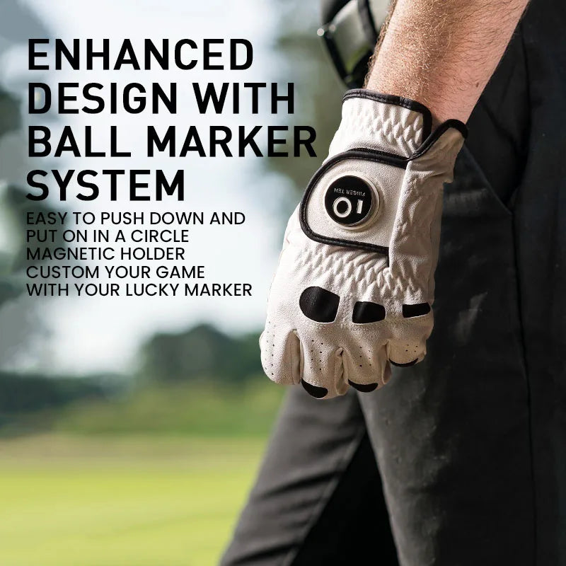 6 Pcs Premium Comfortable Golf Gloves Men Cabretta Leather with Ball Marker Left Hand Right Grip Cadet Size S M ML L XL