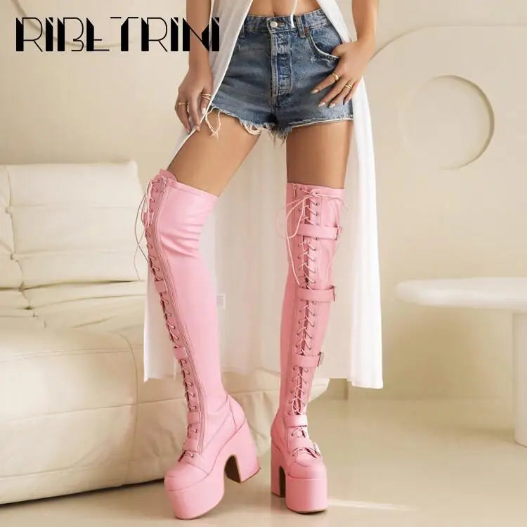 Punk Goth Women Motorcycle Boots Block High Heels Platform Shoes  Woman 2024 New Brand Luxury Fashion Design Cool Street Boots