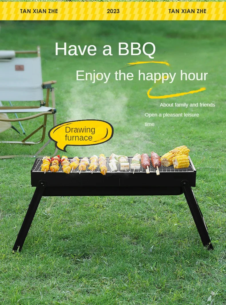 Collapsible BBQ Grill Outdoor Portable Charcoal Fire Pit Full Set no Smoke Carbon Roast Meat for Home