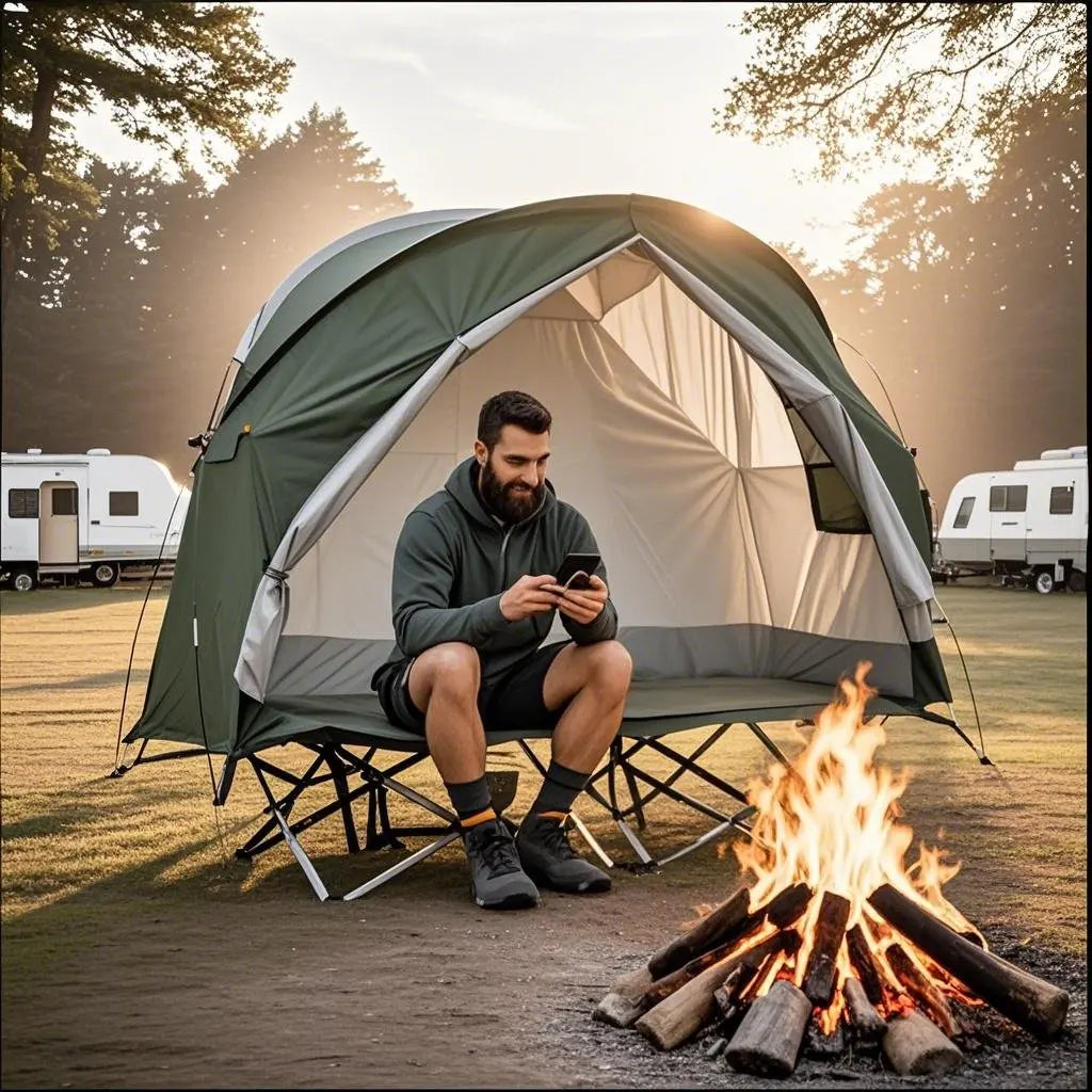 All-Season Camping Cot Tent 1-Person - Sturdy Cross-Braced Structure, for Fishing or Outdoor Activities,, Compact & Portable