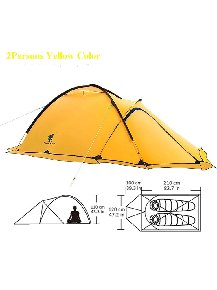 2Persons 4Seasons 20D Silicon Coated Tent Aluminum Rod Outdoor Camping 1Hall 1Room Rainproof with Snow Skirt Hiking Cycling Tour