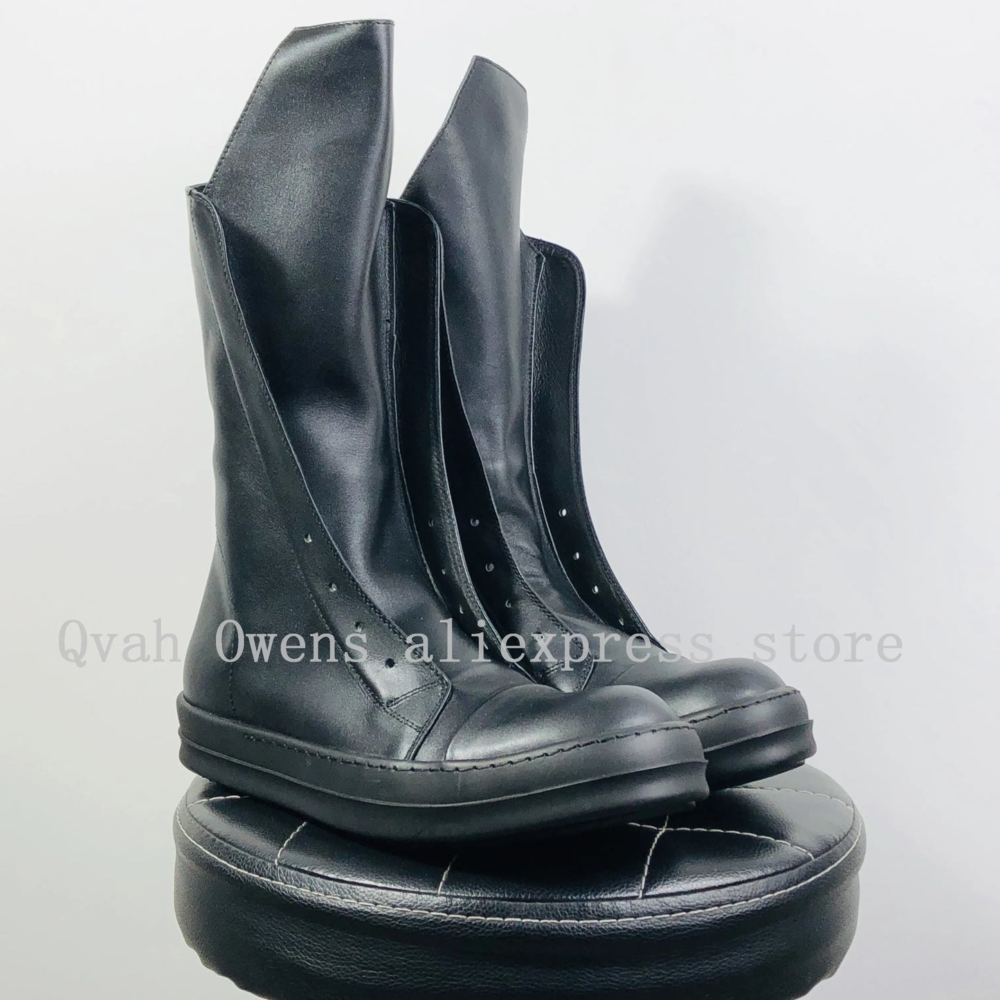 Men Casual High Top Boots Genuine Leather Luxury Trainers Lace Up Women Sneakers Zip High Street Autumn Flats Black Shoes