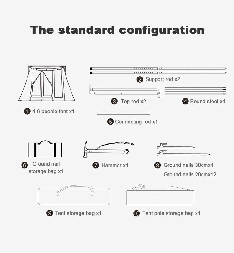 Cotton Picnic Tent for 4 Person, Outdoor Camping, TC, One Bedroom, Luxury, Foldable, Custom Tent, Oxford, Spring