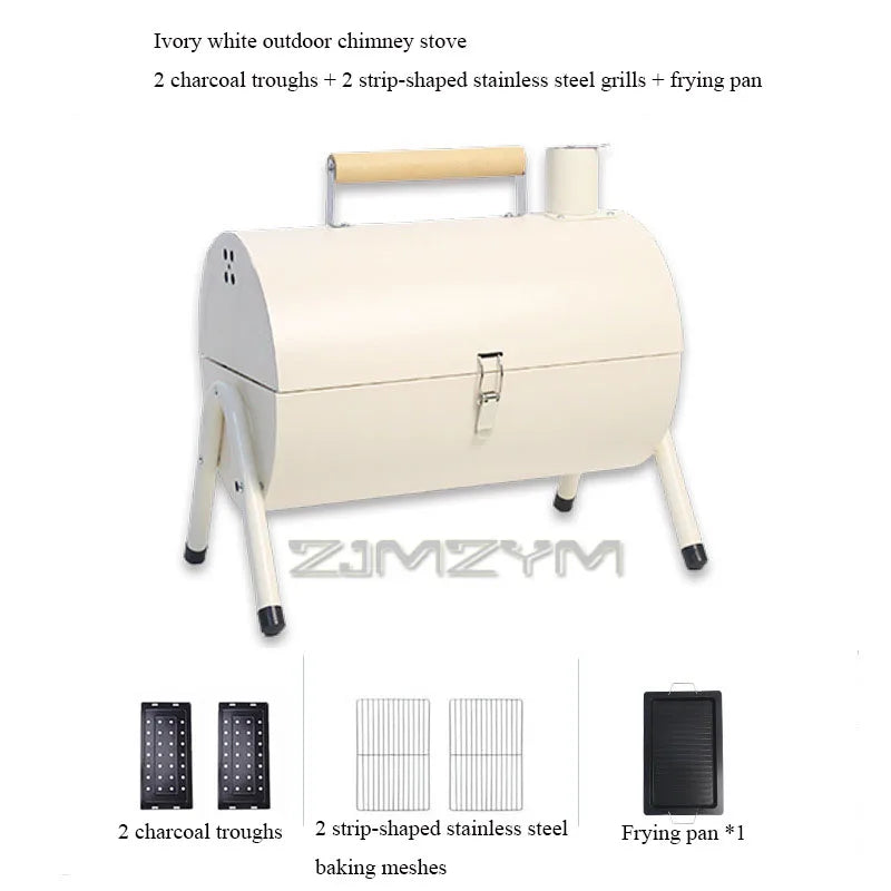 Double Sided Charcoal Grill Multi-Functional Portable Outdoor BBQ Grill Roasted Fried Chimney Stove For Cooking Camping Picnics