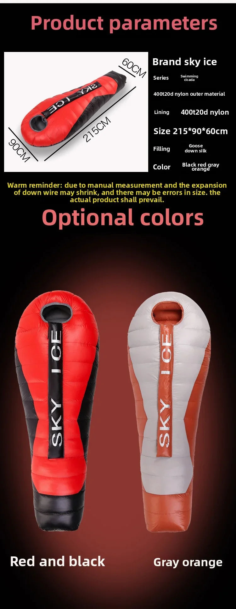 Lightweight Goose Down Double Sleeping Bag Adult Outdoor AllSeason Camping