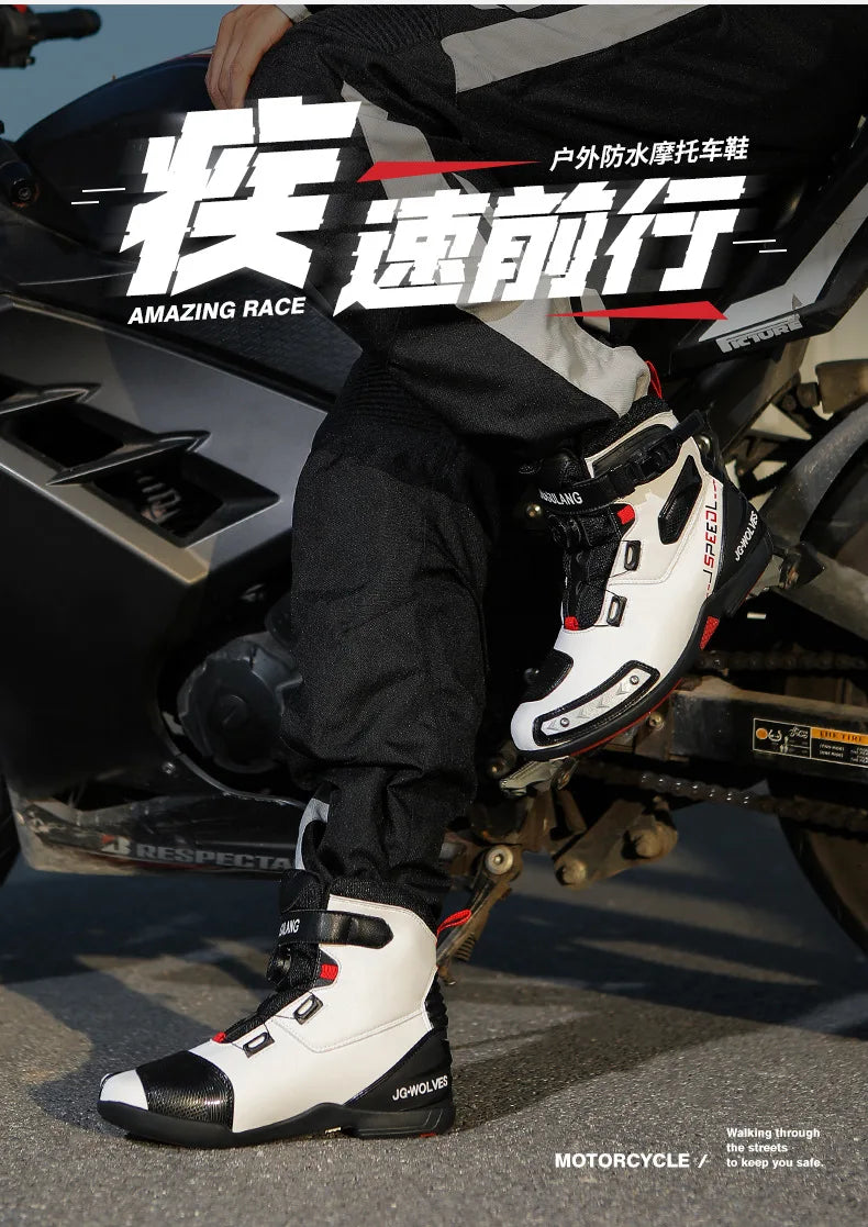 Motorcycle Boots Man Leather Motos Riders Protective Motocross Boots Waterproof Non-slip Motocross Mountain Racing Shoes