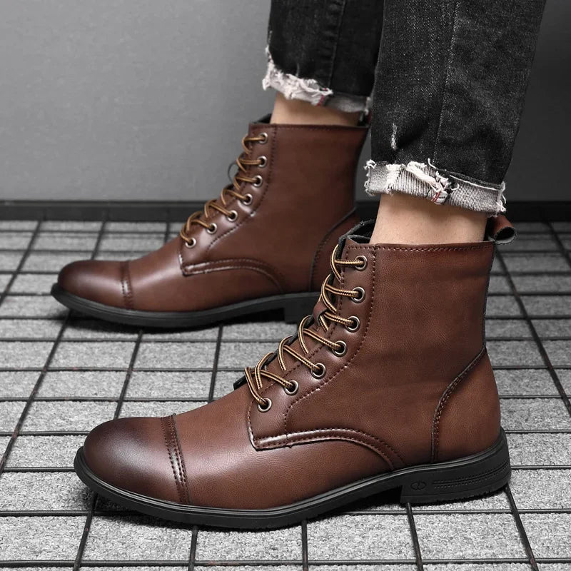 2024 Autumn and Winter New Fashion Pointy Retro Leather Boots High Top British Casual Men's Shoes Large Size 38-48