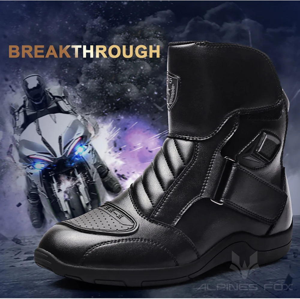 Motorcycle Leather Shoes Moto Boots Racing Bottes Motocross Boots PU Fabric Rubber Sole Wear-resistant Anti-collision Easy Wear