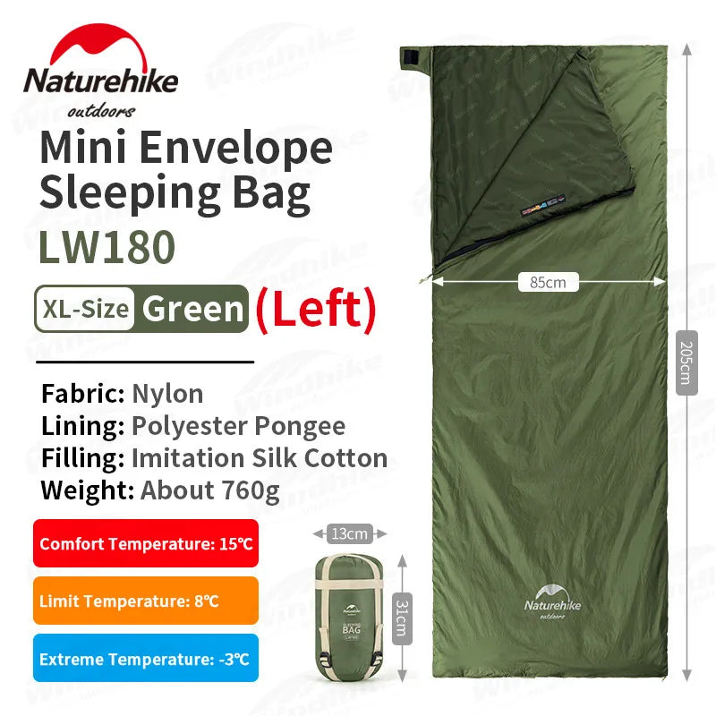 Naturehike LW180 Sleeping Bag Ultralight Summer Cotton Quilt Outdoor Camping Hiking for Single Splicing Envelope Sleeping Bag