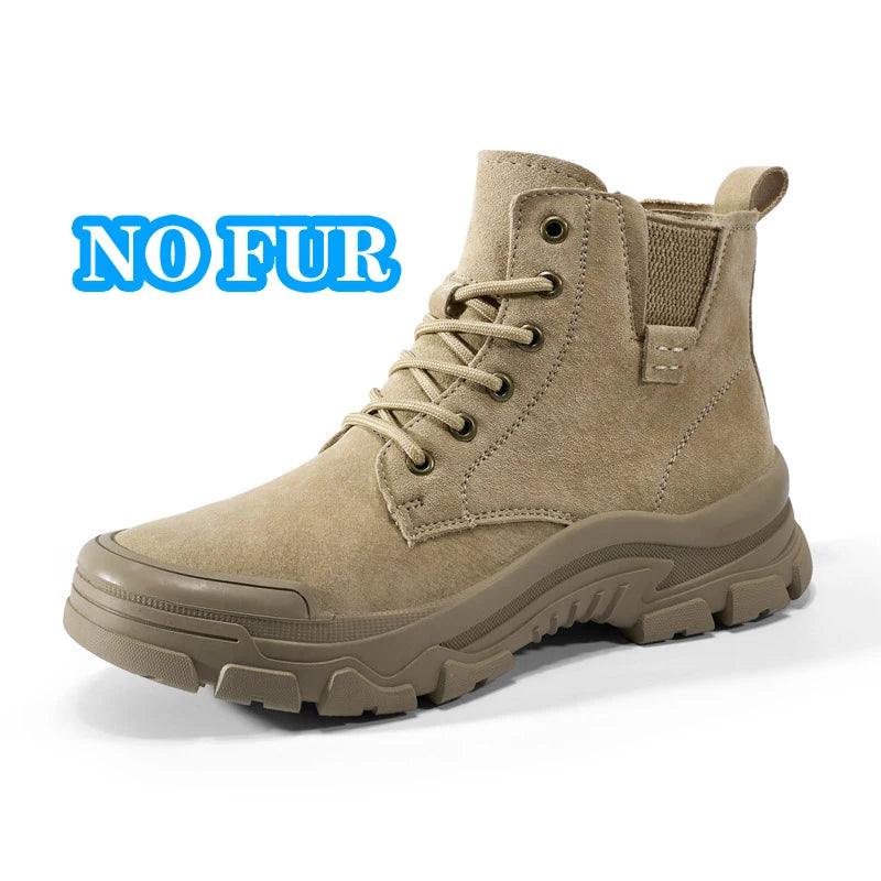 Non-slip Man Ankle Botas Non-Slip Outdoor Motorcycle Boots Versatile Leisure Snow Boots Street Style Mens Leather High Top Shoes