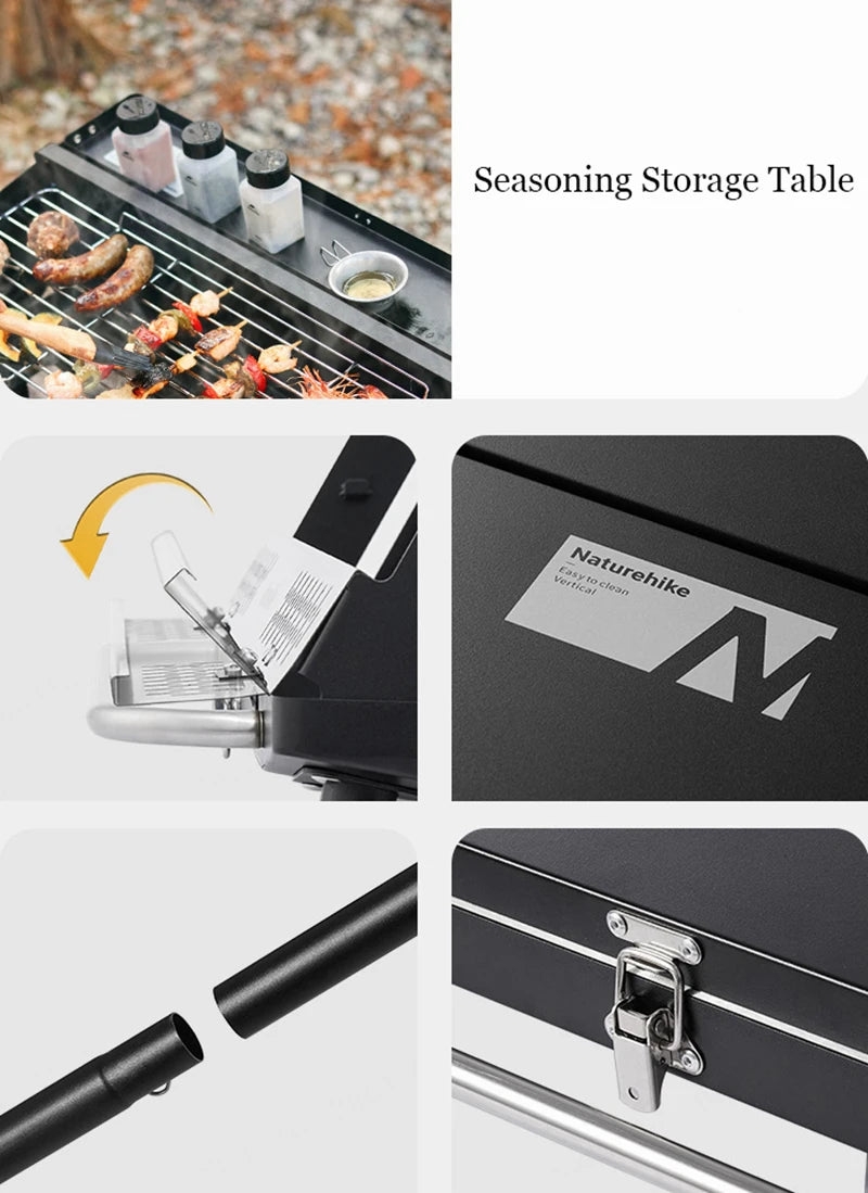 Naturehike Vertical Barbecue Rack Foldable Barbecue Charcoal Grill Stainless Steel Folding BBQ Grill For Outdoor Cooking Camping