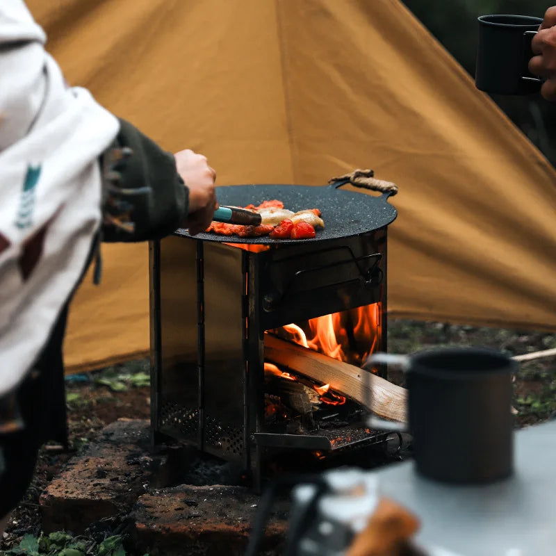 Wood Stove Portable Foldable Stainless Steel Camping Stove With Mini Charcoal Grill Lightweight Barbecue Grill