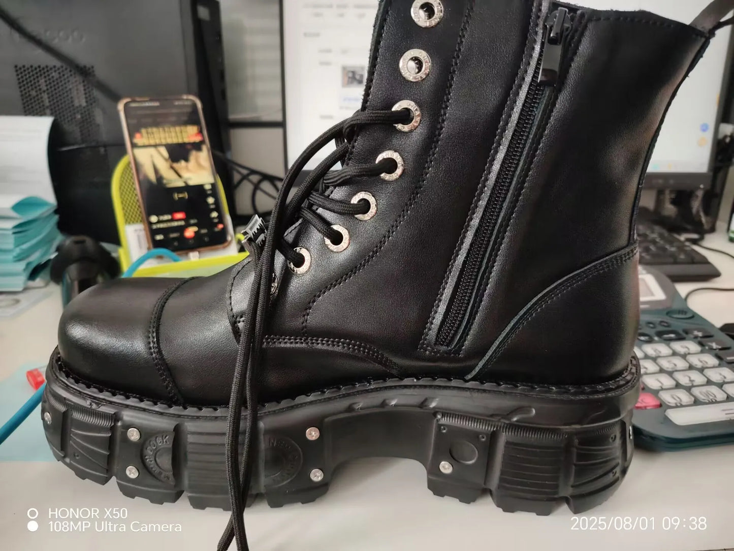 Omet Dark Motorcycle Heavy Metal Platform Cross-border Boots Women 2024 Spring New Female Punk Small Leather Shoes Men