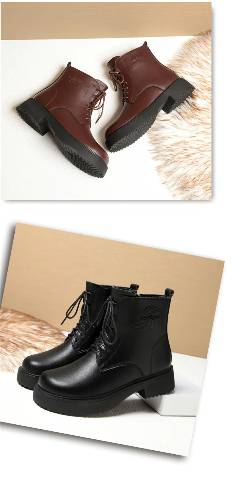 Women Winter Warm Velvet Ankle Boots Lace up Soft Leather Thick Bottom New Fashion Anti-slip Motorcycle Short Boots