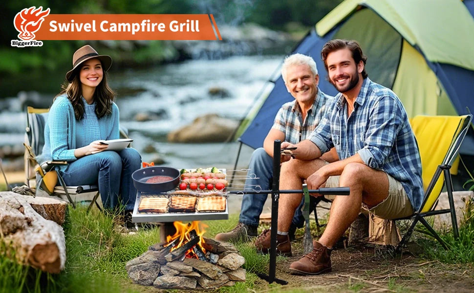 360 ° Swivel Campfire Grill Camp Grill Grate over Fire Pit Portable Grill Rack for Camping Cooking Barbecue