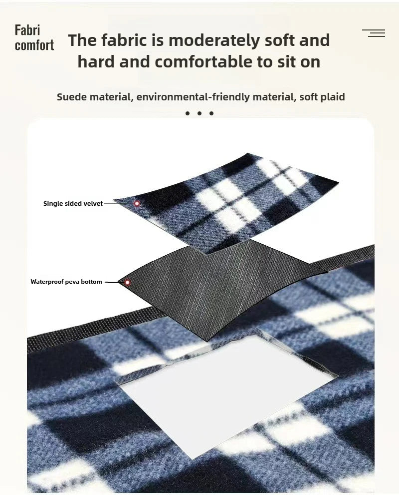 Outdoor Single-sided Velvet Folding Picnic Mat with Waterproof Soft Thickened Grid Camping Mat on The Bottom 130cm 150cm
