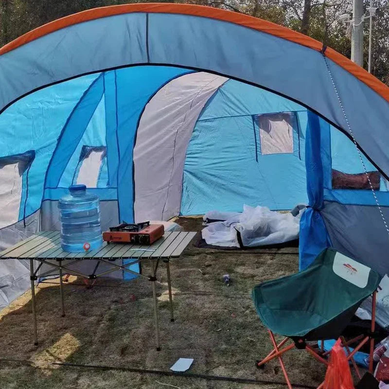 New Exercise BBQ Camping Large Tunnel Tent One Room Two Living Rooms Rainproof Ten People Outdoor Equipment Camping Supplies