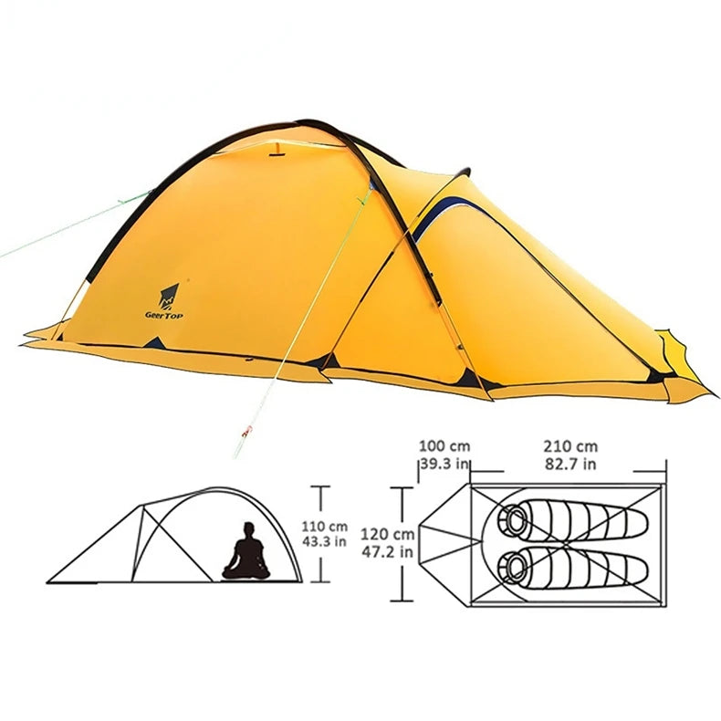 2Persons 4Seasons 20D Silicon Coated Tent Aluminum Rod Outdoor Camping 1Hall 1Room Rainproof with Snow Skirt Hiking Cycling Tour