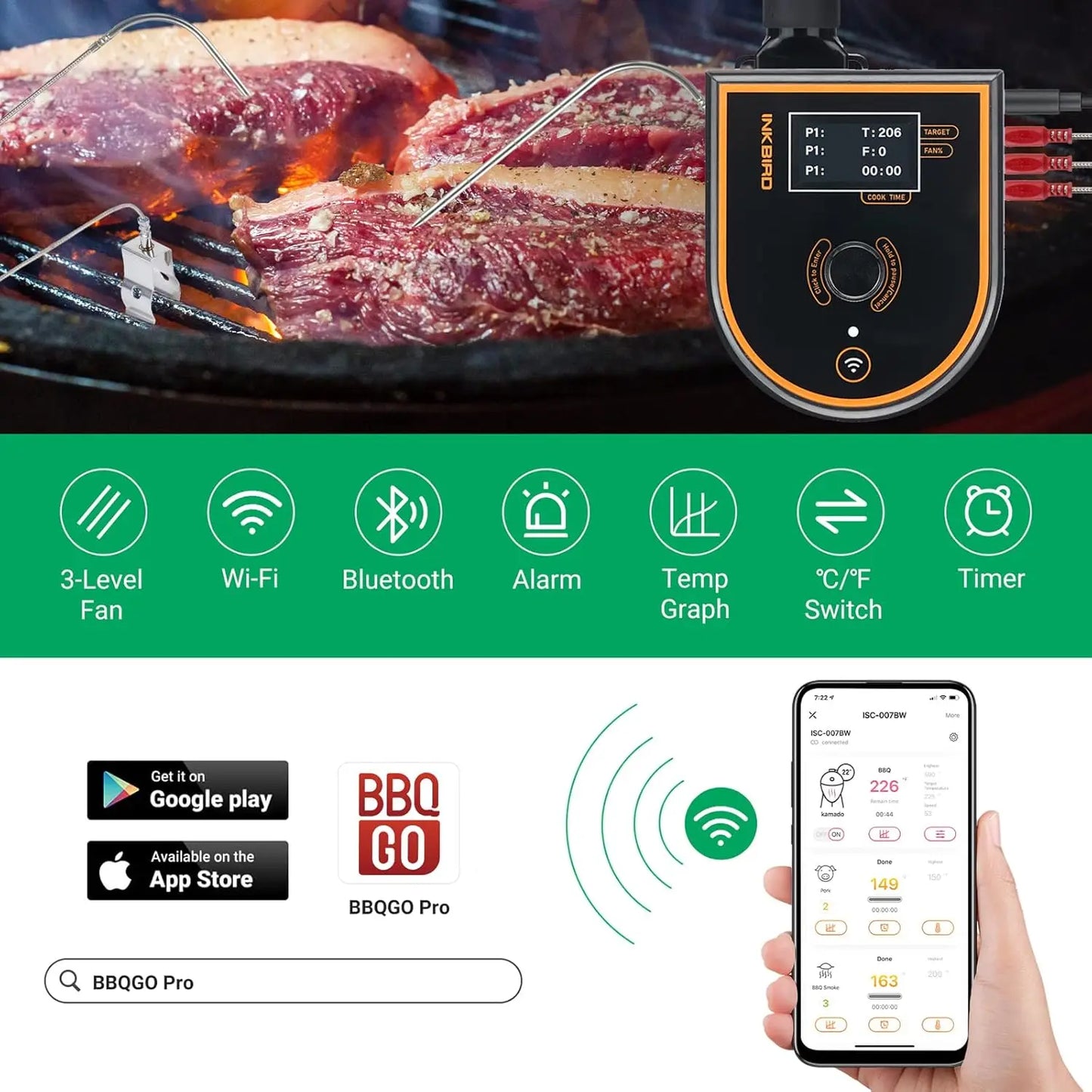 INKBIRD Oven Temperature Controller WiFi Bluetooth Automatic Smoker for Big Green Egg,Kamado Joe,Primo,Vision Grill,Akorn Kamado