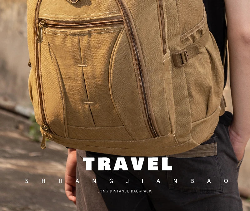 55L 70L Canvas Sports Backpack Men Outdoor Hiking Camping Travel Bag Luggage Rucksack Large Capacity Climbing Tactical Backpack