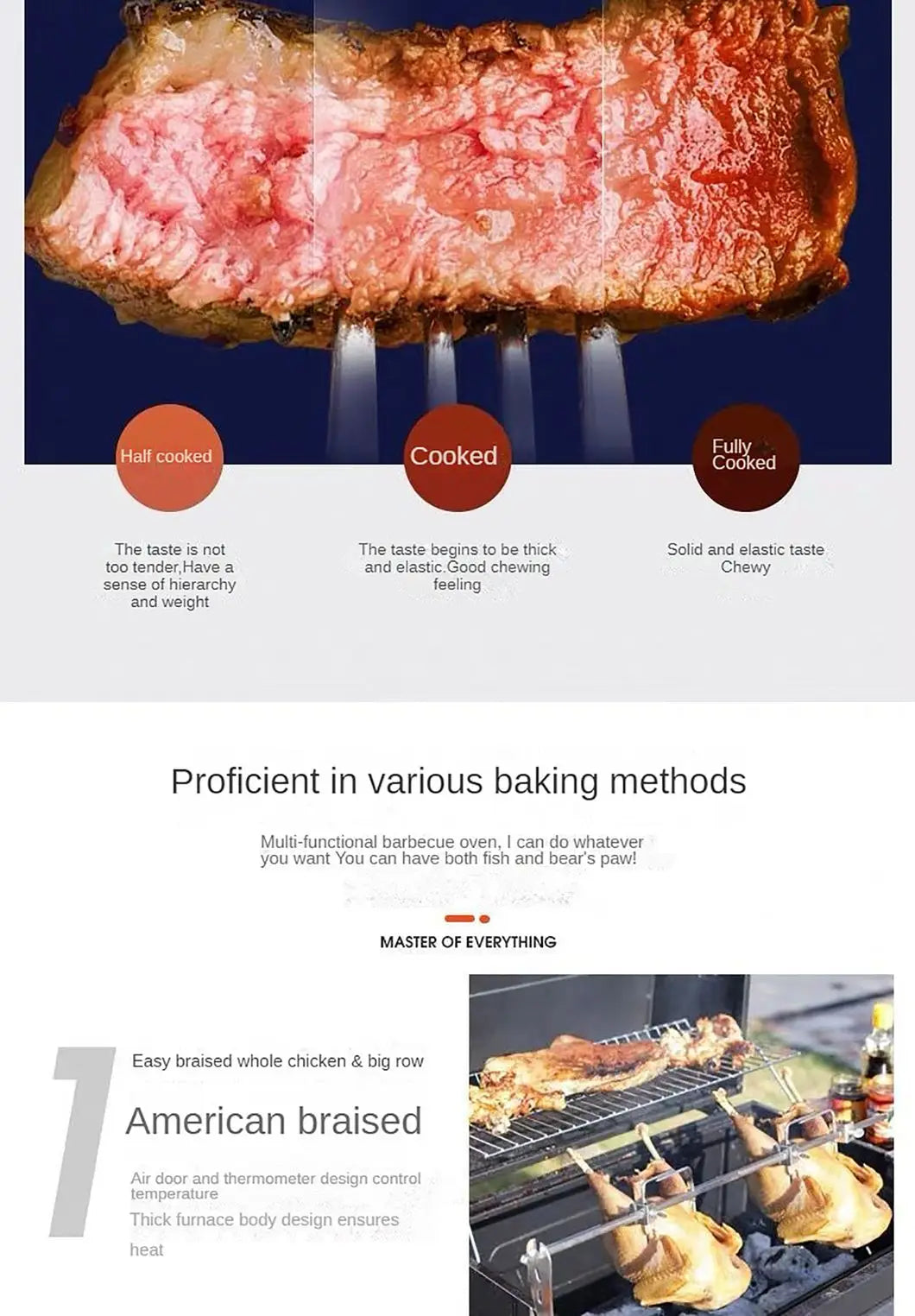 New Oil Drum Barrel Outdoor Charcoal Barbeque BBQ Grills Backyard Party Barbecue Smoker with Rotisserie Roast Chicken Rack