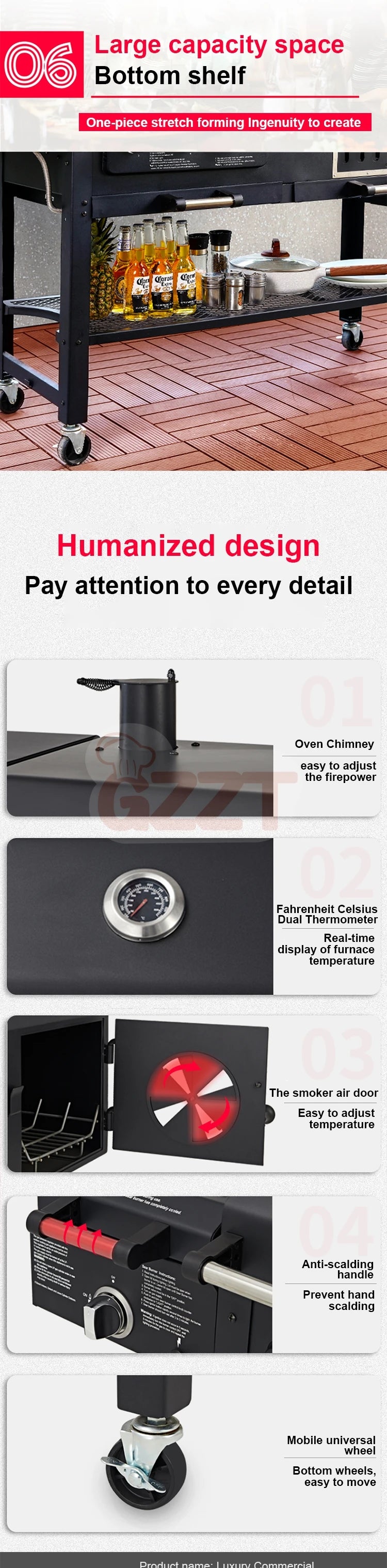 IT-4518S Gas Charcoal Combo Combination Hybrid Gas BBQ Barbecue Grills with Infrared burner Outdoor Kitchen Cooking Equipment