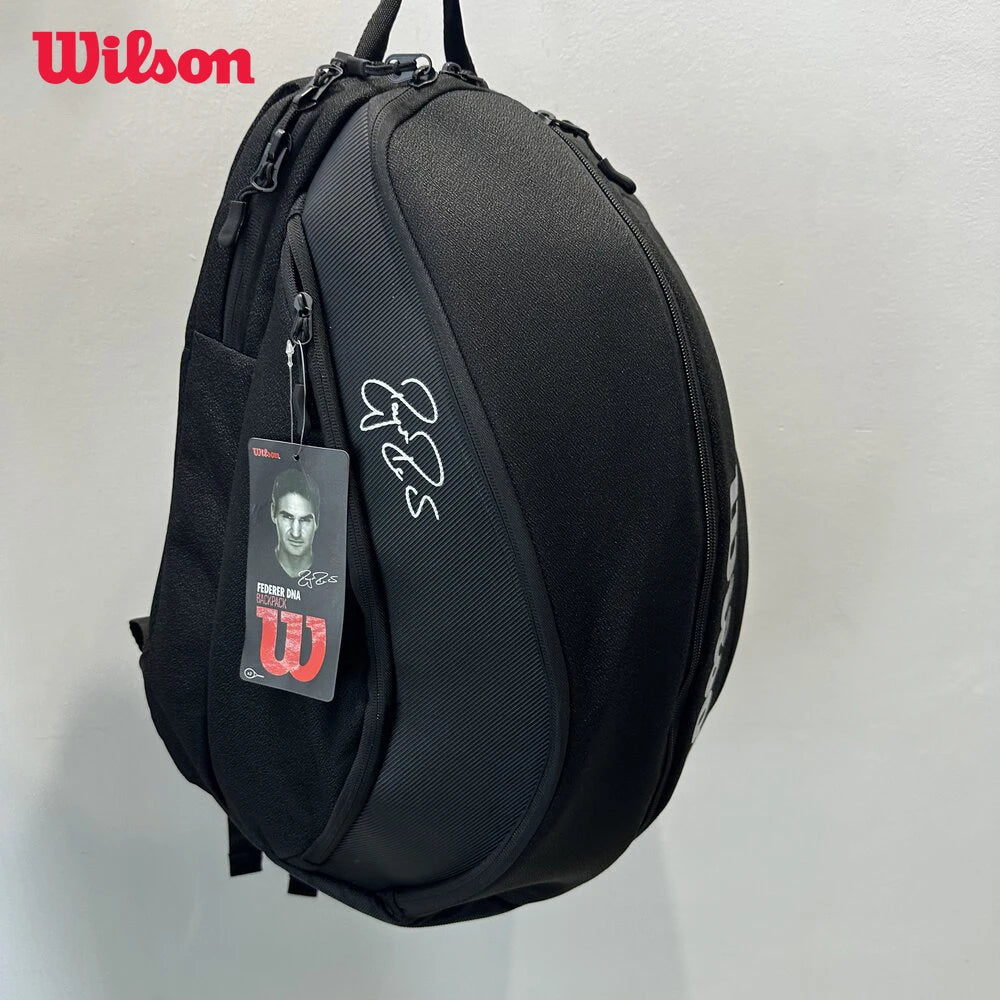 Wilson Roger Federer DNA Tennis Backpack PU Design Racket Sport Tennis Bag Max For 3 Racquets with ‎Insulation Pocket